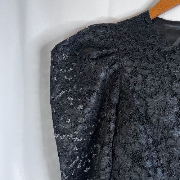 Express NWT Black Lace Overlay Statement Puff Shoulder Elegant Dress Size Small - Picture 5 of 10